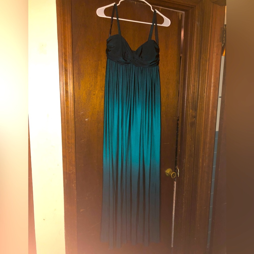 Emerald shimmer empire waist maxi dress braided shoulder straps